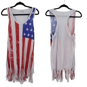 Venus Coverup Fringed American Flag Racerback M Red‎ White Blue Flag Patriotic